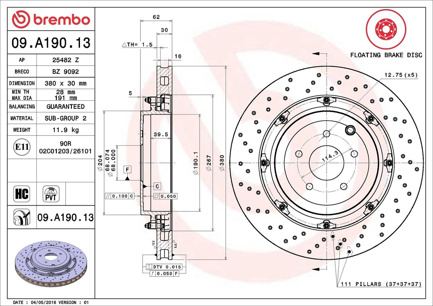 BREMBO Brake disc Article number: 09.A190.13 cheaply