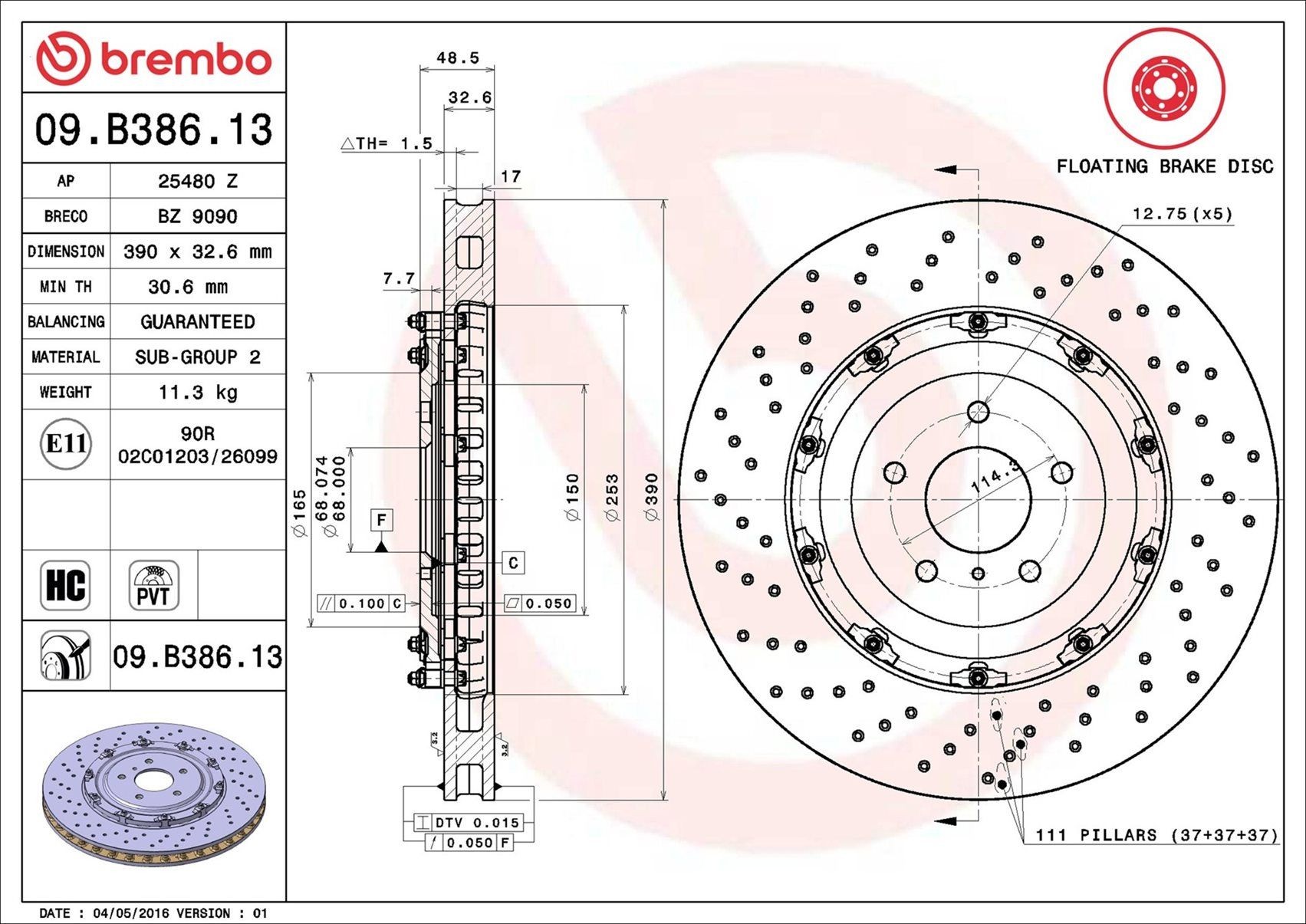 BREMBO Brake disc Article number: 09.B386.13 cheaply