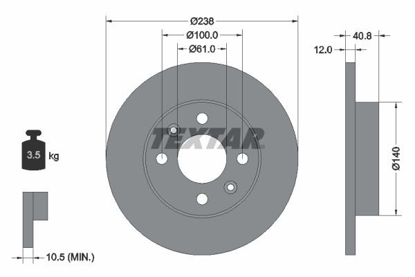 TEXTAR Brake disc Article number: 92036100 cheaply