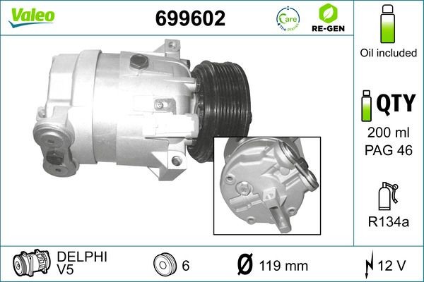 VALEO Air conditioning compressor Article number: 699602 cheaply