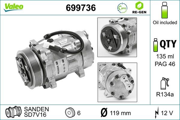 VALEO Air conditioning compressor Article number: 699736 cheaply