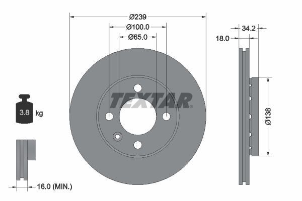 TEXTAR Brake disc Article number: 92072003 cheaply
