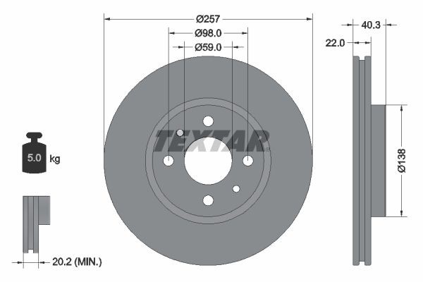 TEXTAR Brake disc Article number: 92069603 cheaply