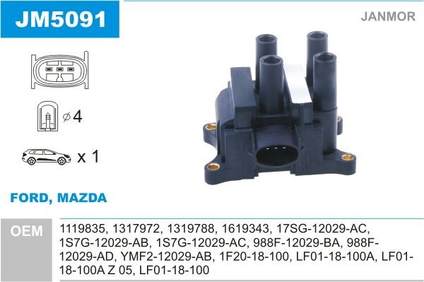 JANMOR Ignition coil Article number: JM5091 cheaply