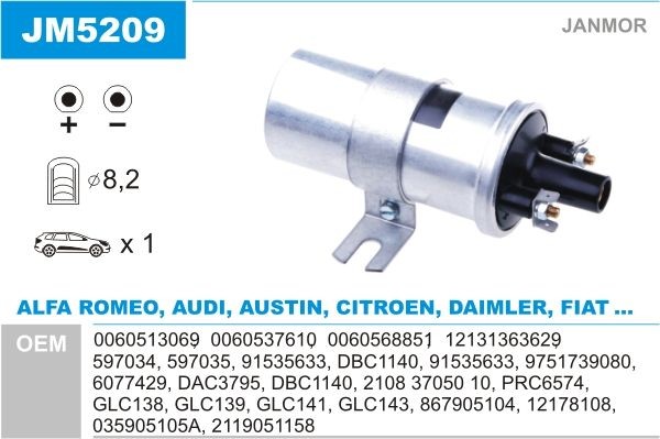 JANMOR Ignition coil Article number: JM5209 cheaply