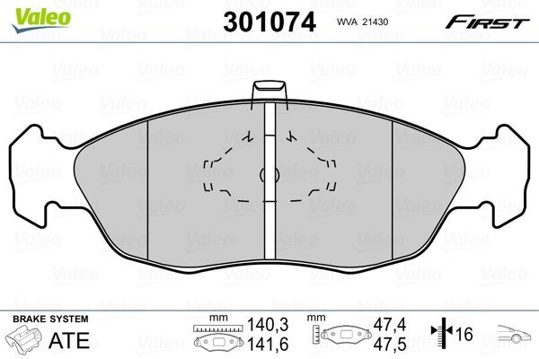 VALEO Brake pad set Article number: 301074 cheaply