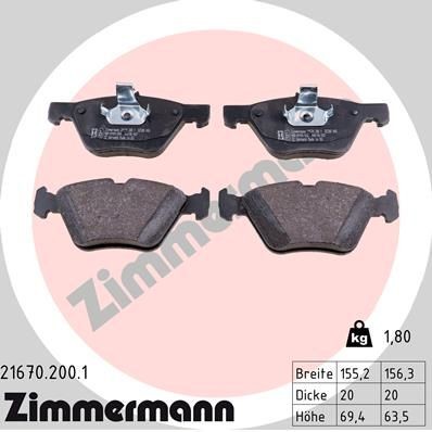 ZIMMERMANN Brake pad set Article number: 21670.200.1 cheaply