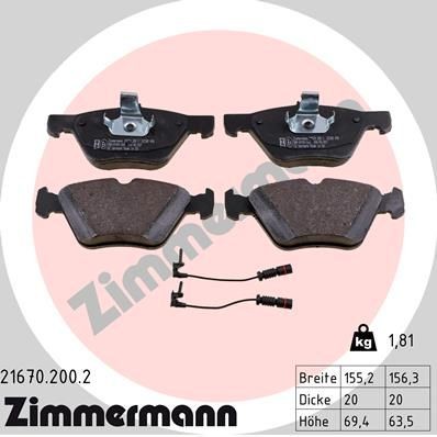 ZIMMERMANN Brake pad set Article number: 21670.200.2 cheaply