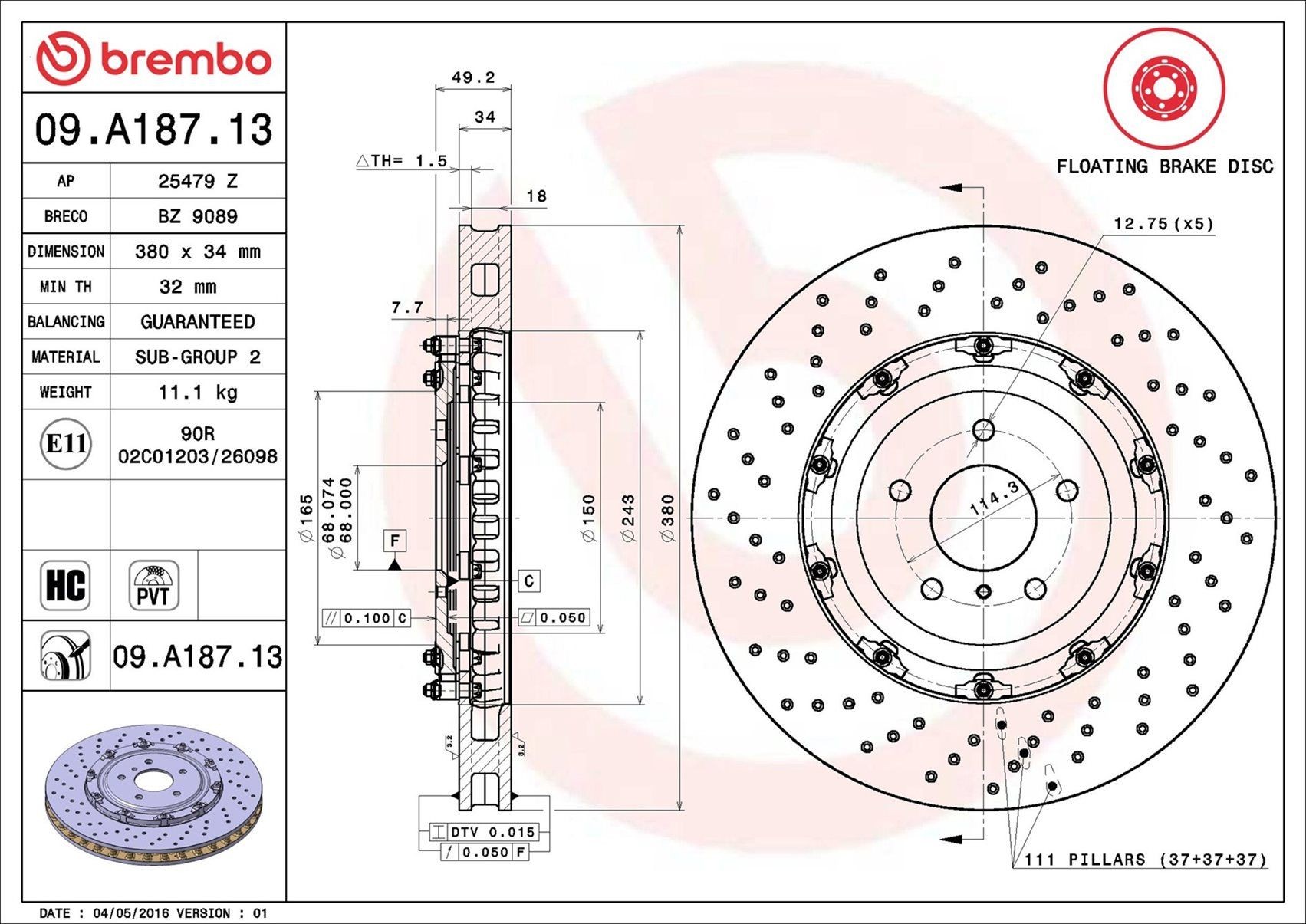 BREMBO Brake disc Article number: 09.A187.13 cheaply