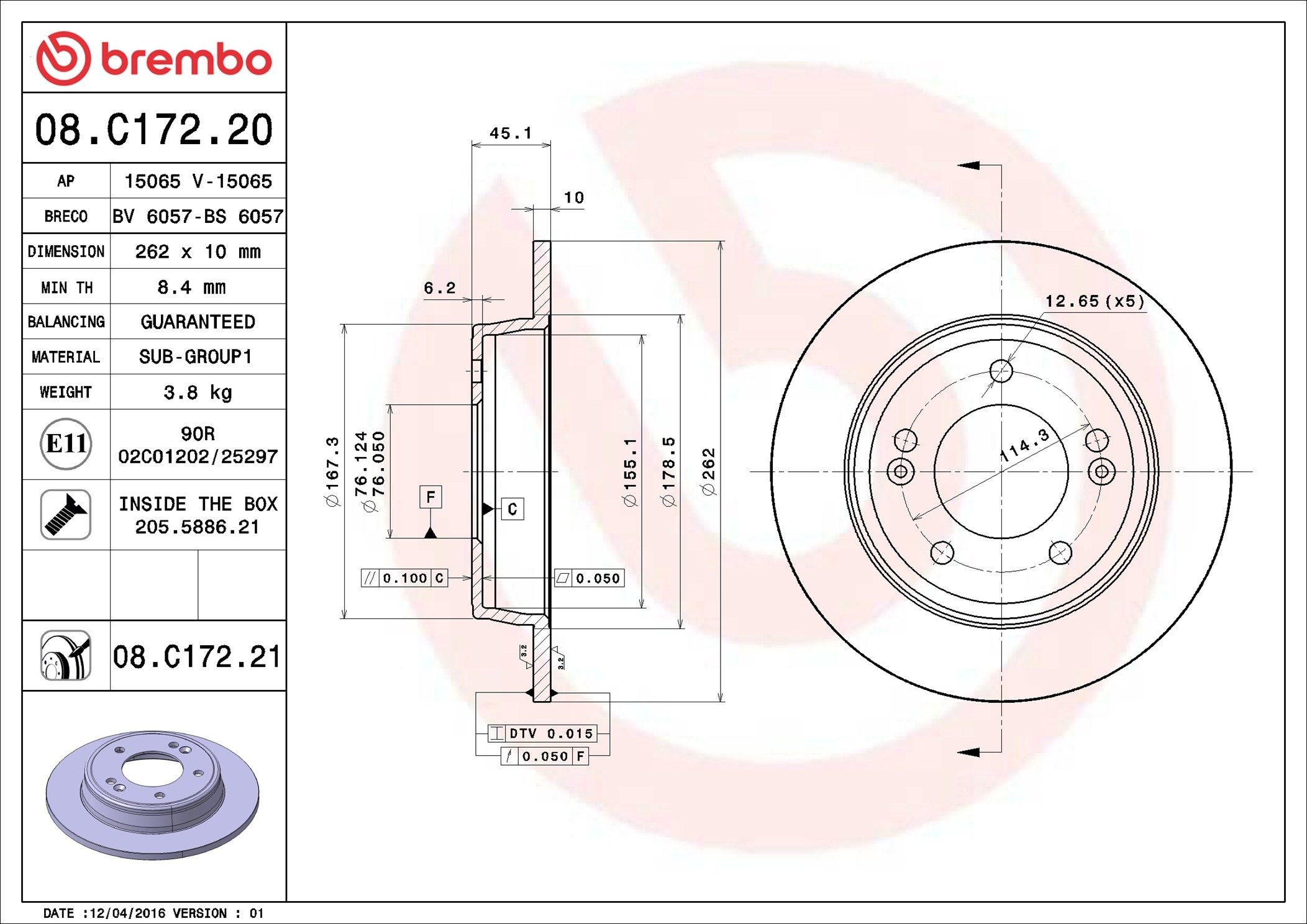 BREMBO Brake disc Article number: 08.C172.20 cheaply