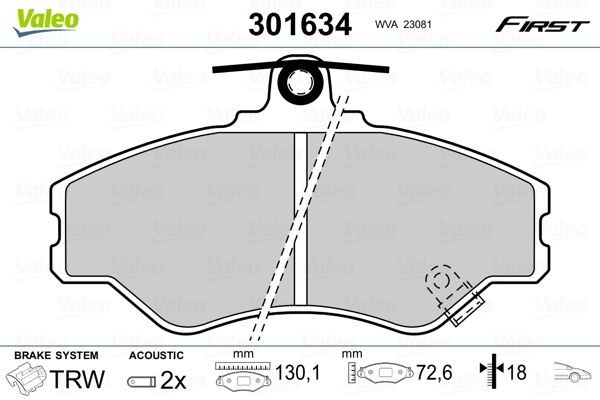 VALEO Brake pad set Article number: 301634 cheaply