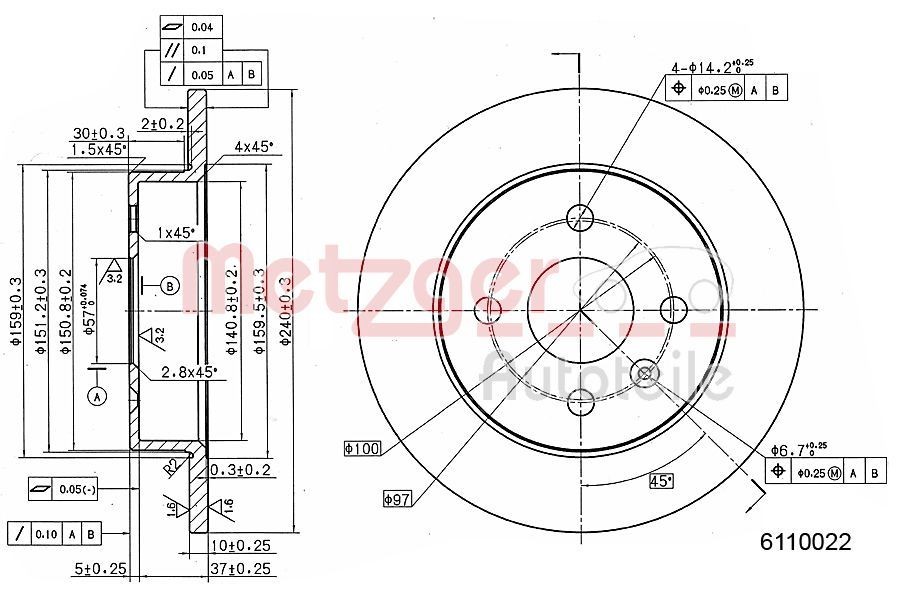 METZGER Brake disc Article number: 6110022 cheaply