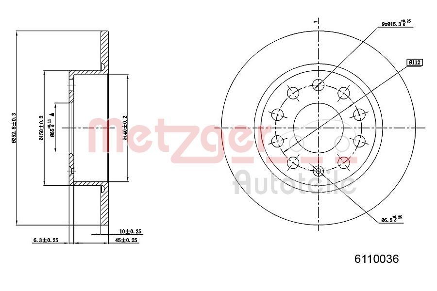 METZGER Brake disc Article number: 6110036 cheaply