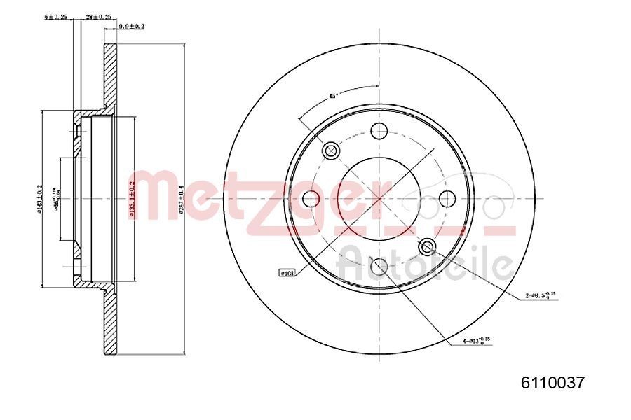 METZGER Brake disc Article number: 6110037 cheaply