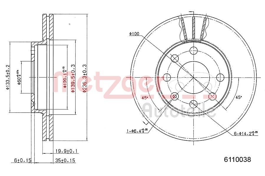 METZGER Brake disc Article number: 6110038 cheaply