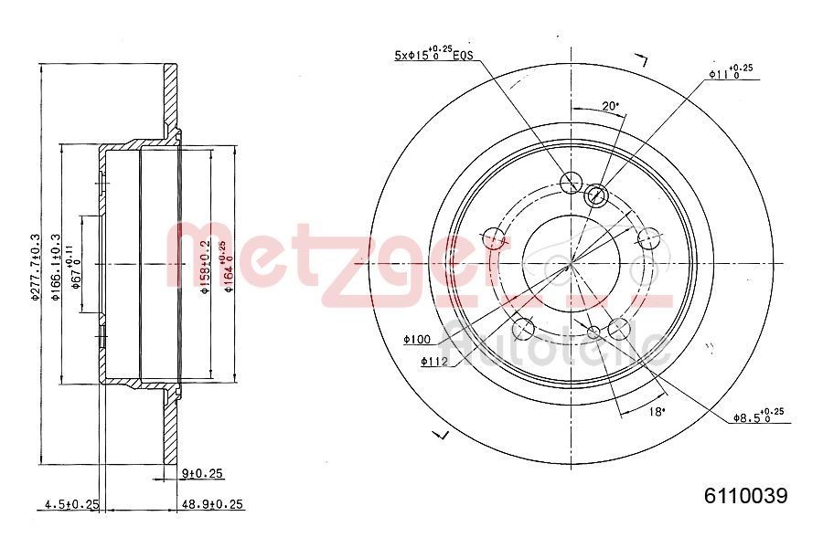 METZGER Brake disc Article number: 6110039 cheaply