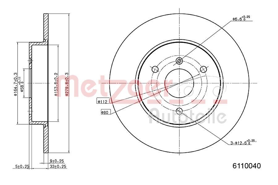 METZGER Brake disc Article number: 6110040 cheaply