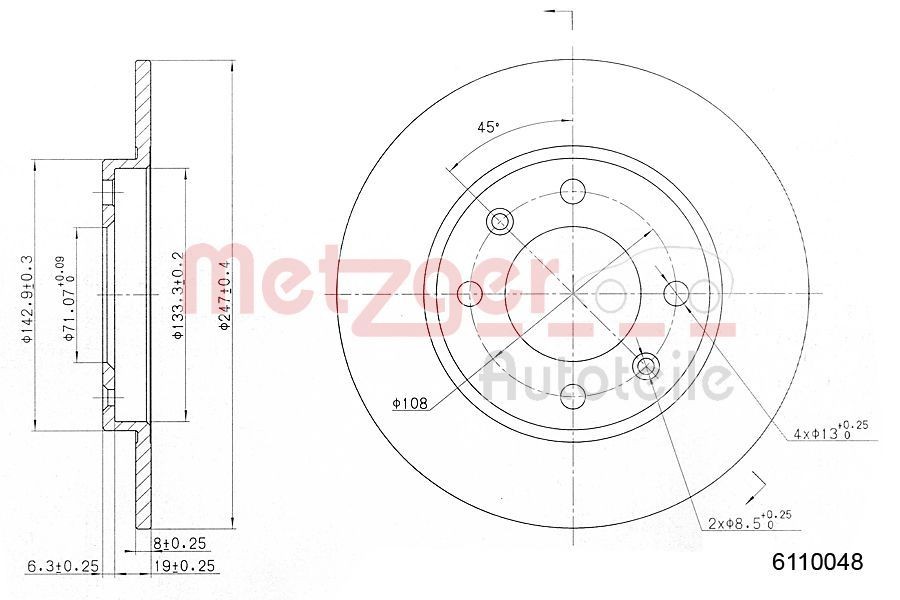 METZGER Brake disc Article number: 6110048 cheaply