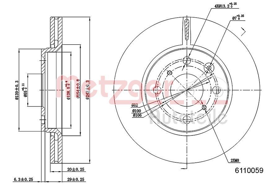 METZGER Brake disc Article number: 6110059 cheaply