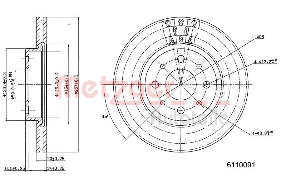 METZGER Brake disc Article number: 6110091 cheaply