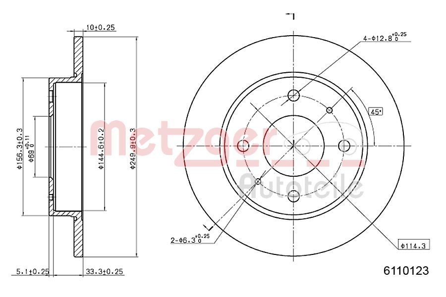 METZGER Brake disc Article number: 6110123 cheaply