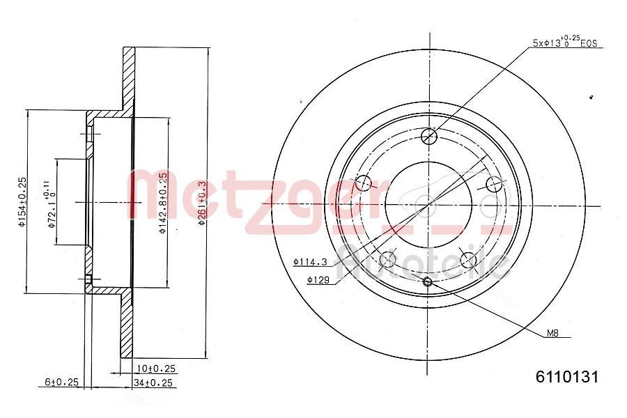 METZGER Brake disc Article number: 6110131 cheaply