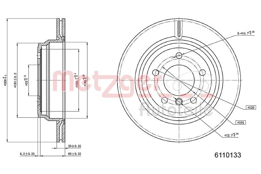 METZGER Brake disc Article number: 6110133 cheaply