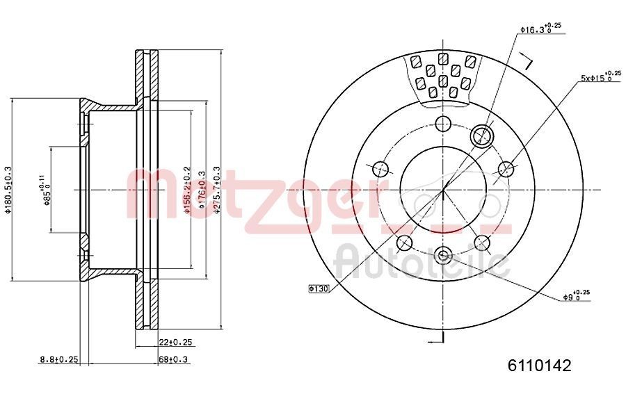 METZGER Brake disc Article number: 6110142 cheaply