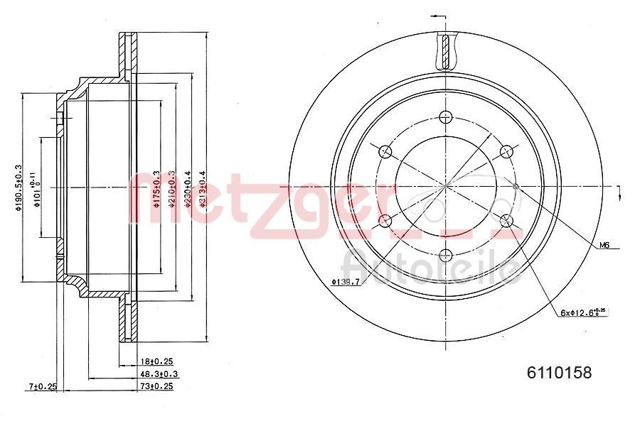 METZGER Brake disc Article number: 6110158 cheaply