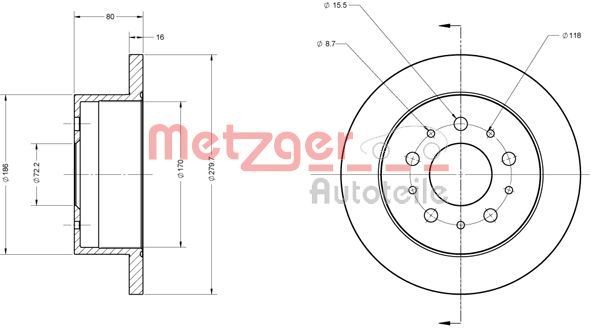 METZGER Brake disc Article number: 6110163 cheaply