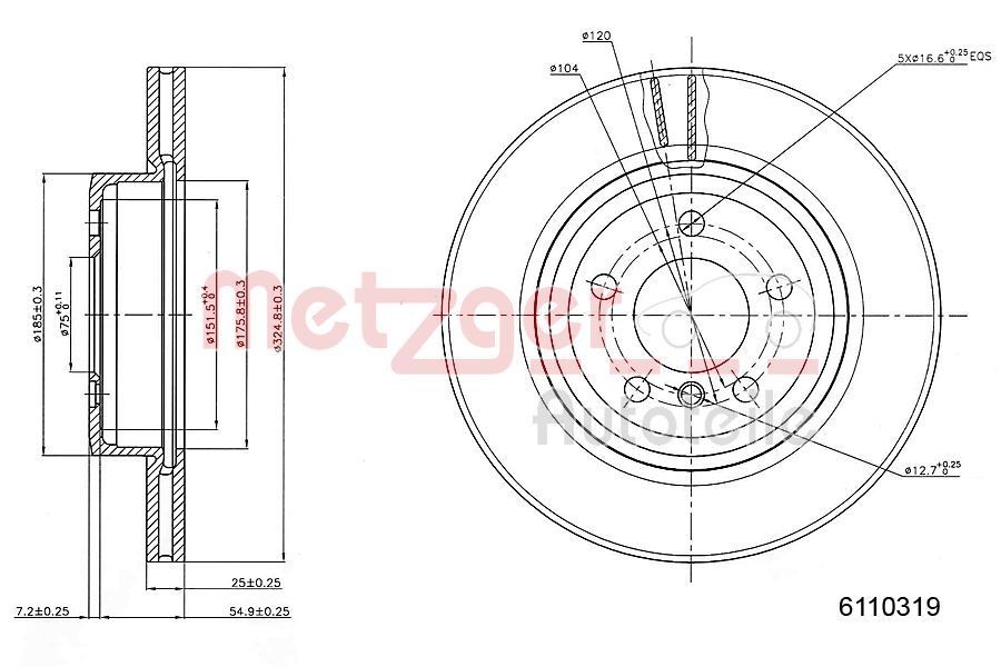METZGER Brake disc Article number: 6110319 cheaply