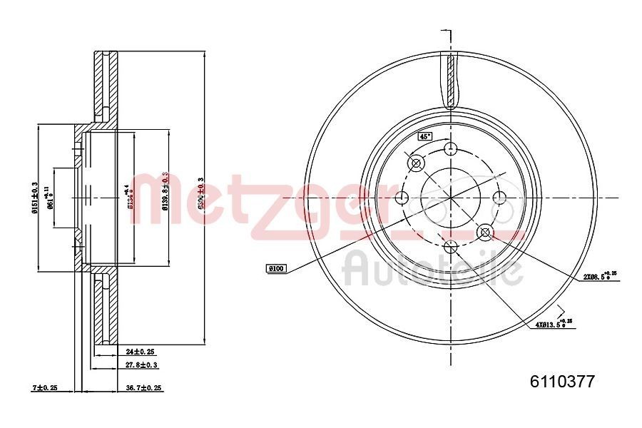 METZGER Brake disc Article number: 6110377 cheaply