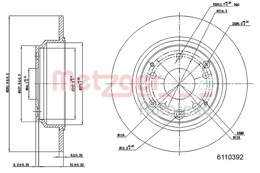 METZGER Brake disc Article number: 6110392 cheaply
