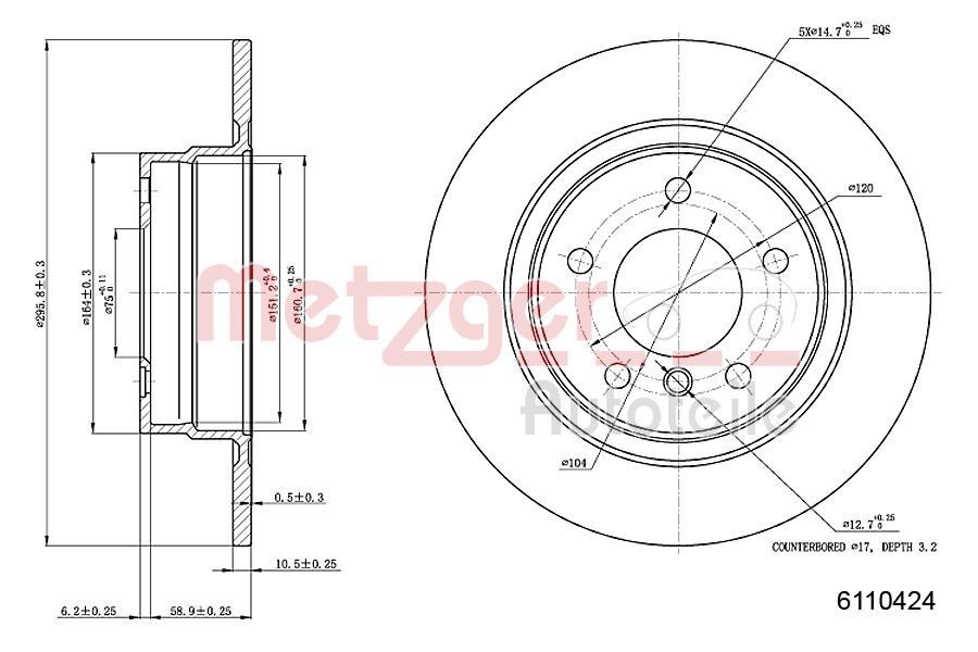 METZGER Brake disc Article number: 6110424 cheaply