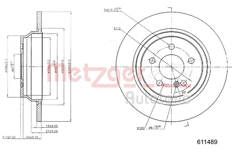 METZGER Brake disc Article number: 6110489 cheaply