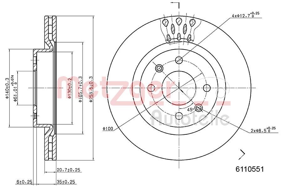 METZGER Brake disc Article number: 6110551 cheaply