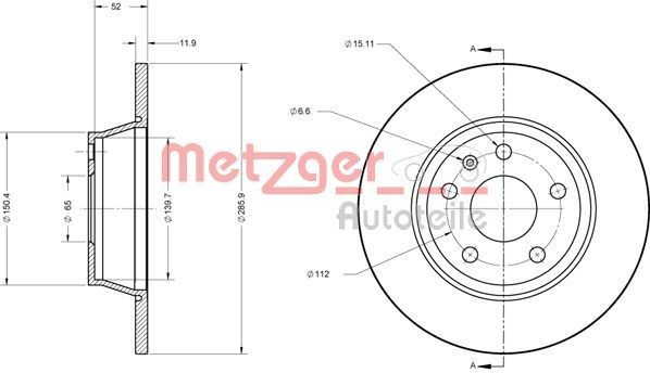 METZGER Brake disc Article number: 6110574 cheaply