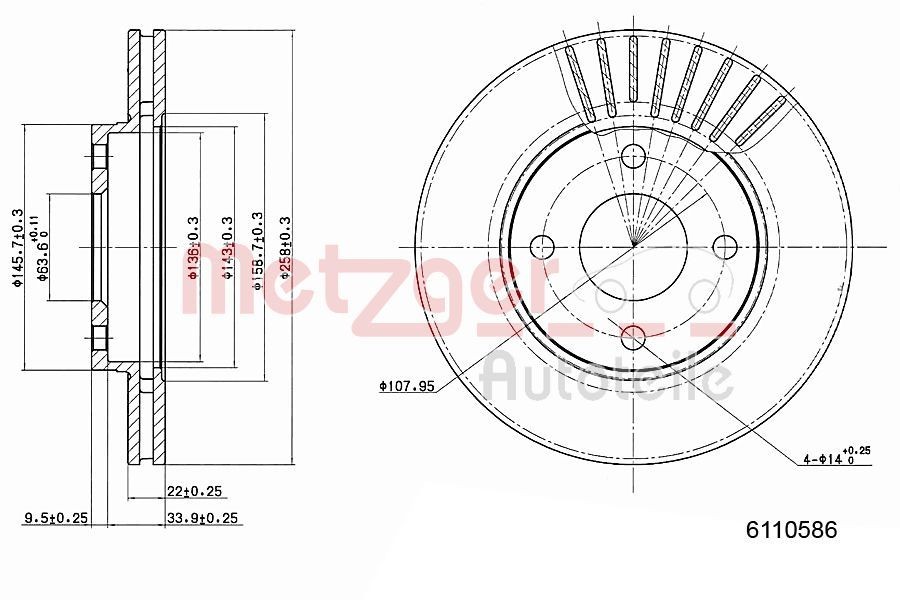 METZGER Brake disc Article number: 6110586 cheaply