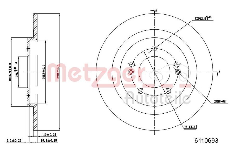 METZGER Brake disc Article number: 6110693 cheaply
