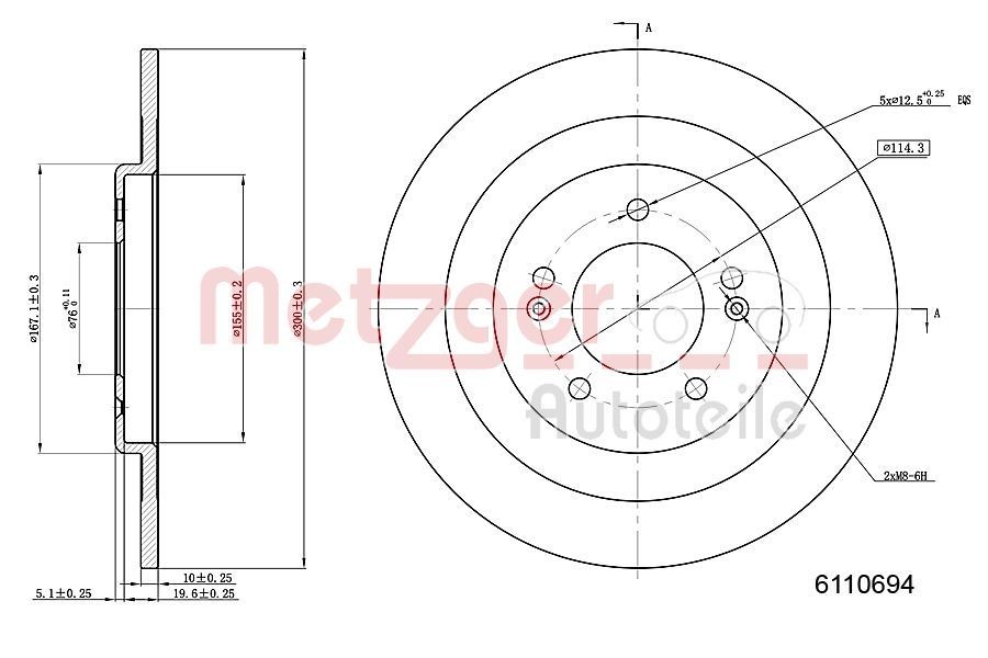 METZGER Brake disc Article number: 6110694 cheaply