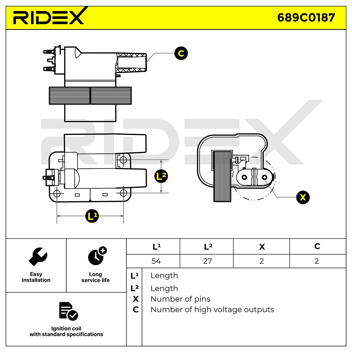 RIDEX Ignition coil Article number: 689C0187 cheaply