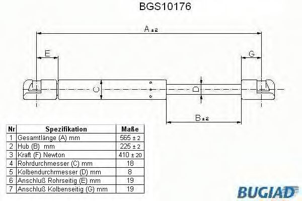 BUGIAD Tailgate strut Article number: BGS10176 cheaply