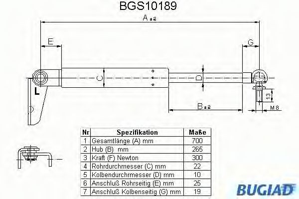 BUGIAD Tailgate strut Article number: BGS10189 cheaply