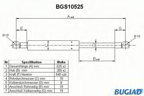 BUGIAD Tailgate strut Article number: BGS10525 cheaply