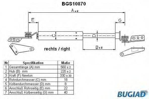 BUGIAD Tailgate strut Article number: BGS10870 cheaply