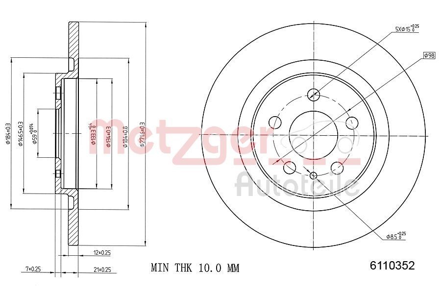 METZGER Brake disc Article number: 6110352 cheaply