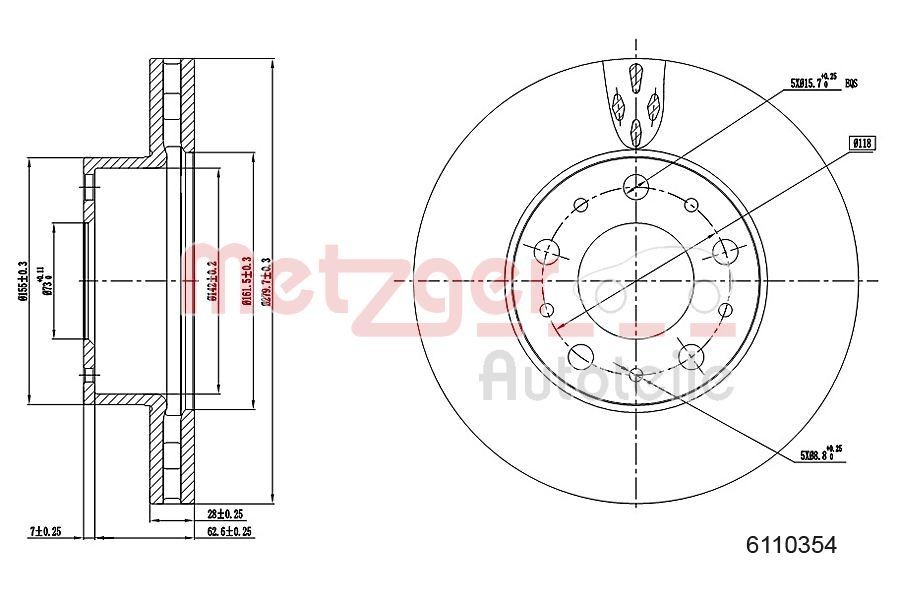METZGER Brake disc Article number: 6110354 cheaply