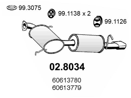 ASSO 02.8034 Mellem- / bagerste lydpotte GTV 2.0 T.SPARK 16V (916C2C) 155 HK Benzin 2005