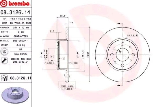 BREMBO Bremseskive Varenummer: 08.3126.11 billige