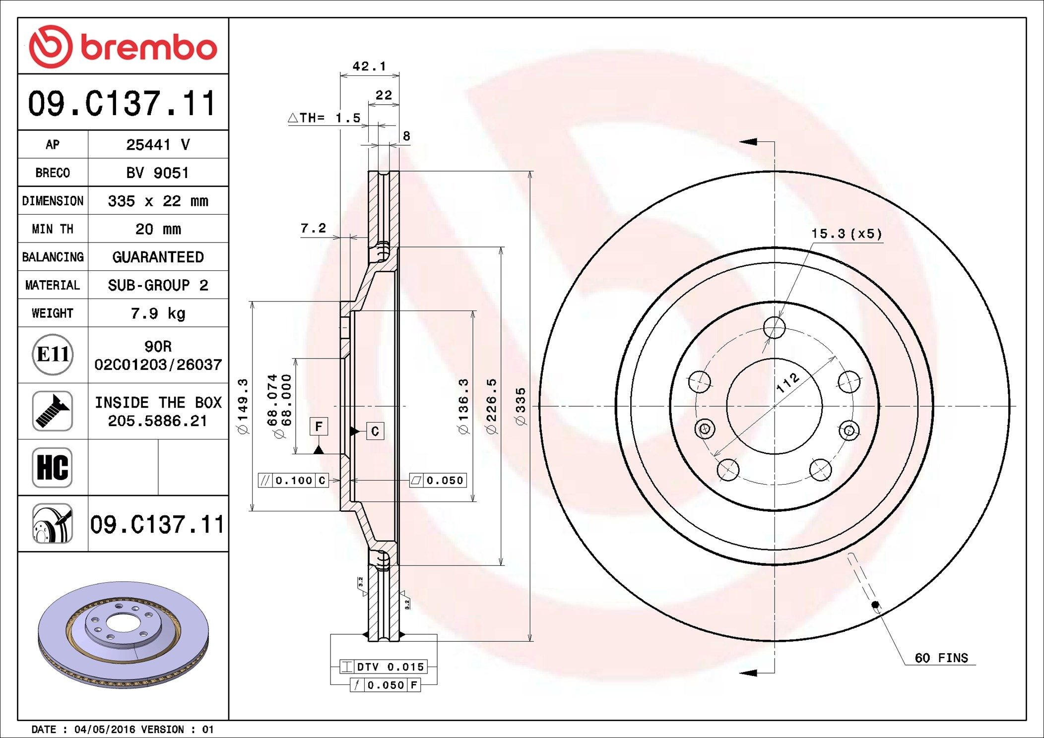 BREMBO Bremseskive artikkelnummer: 09.C137.11 billig